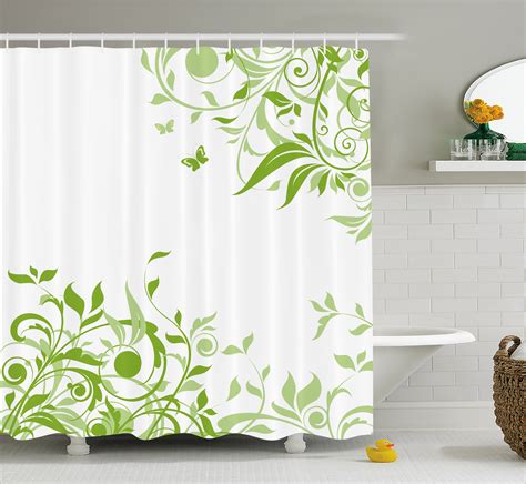 Green Shower Curtain Spring Time Theme With Victorian Artistic Design