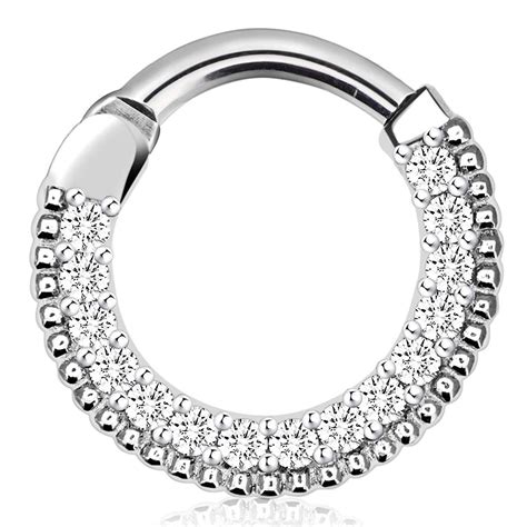 Oufer 14g16g 316l Stainless Steel 15 Cz Paved Septum Clicker Nose Ring Clicker Body Piercing