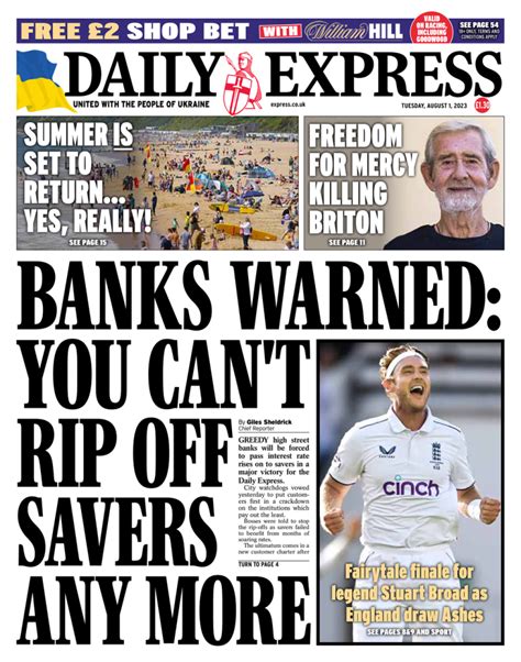 Daily Express Front Page St Of August Tomorrow S Papers Today