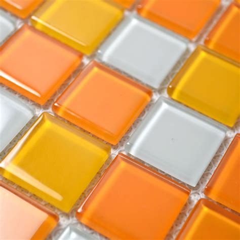 Glass Mosaic Tiles White And Orange Mixed Crystal Glass Tile Kitchen