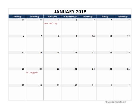 2019 Excel Calendar Spreadsheet Template Free Printable Templates