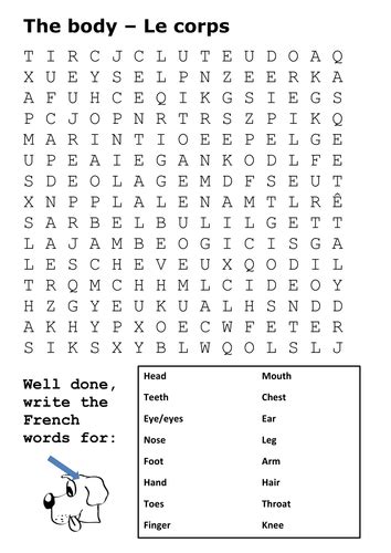 The Body Parts French Word Search By Sfy773 Teaching Resources