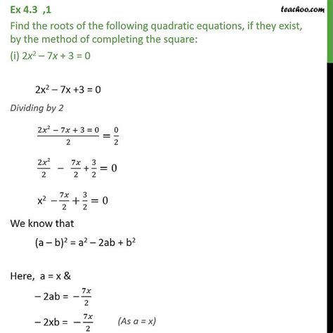 Find Roots Of 2x2 7x 3 0 By Completing The Square Teachoo