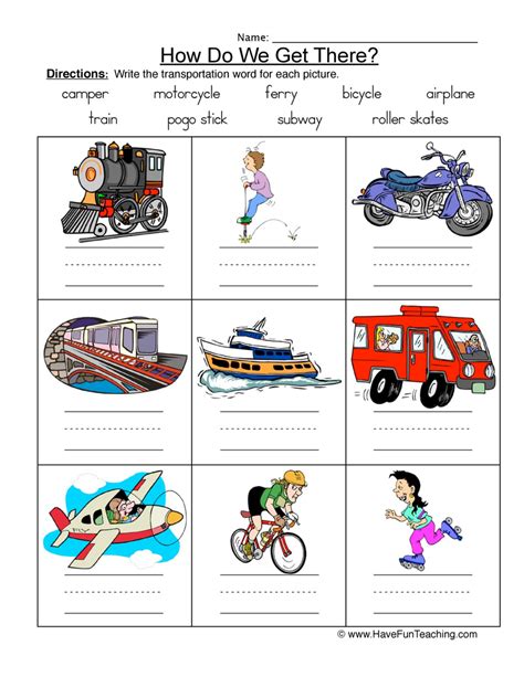 Transportation Names Matching Worksheet Have Fun Teaching