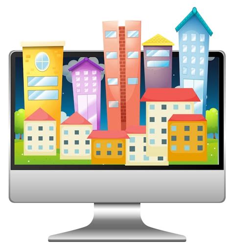 Free Vector Urban City On Computer Screen Desktop