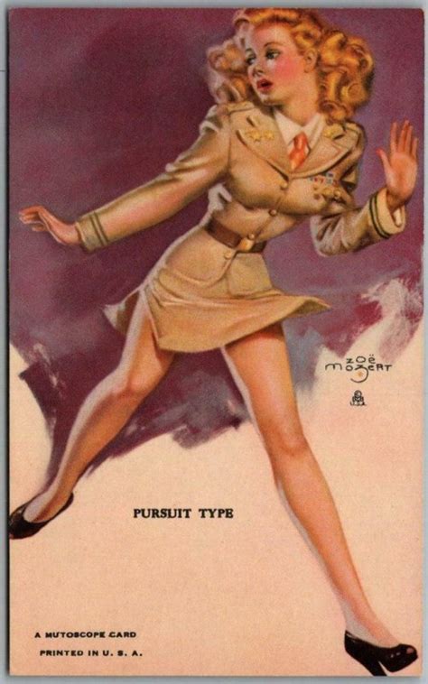Vintage 1940s Pin Up Girl Mutoscope Card Pursuit Type Artist Signed Zoe Mozert Other