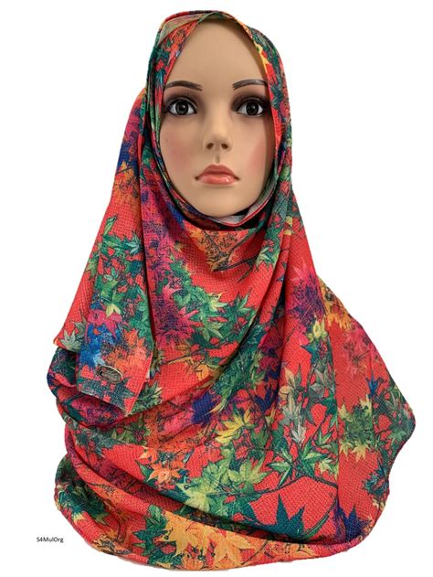 S4mulorg Multi Orange Printed Full Instant Hijab Instant Hijabs Uk