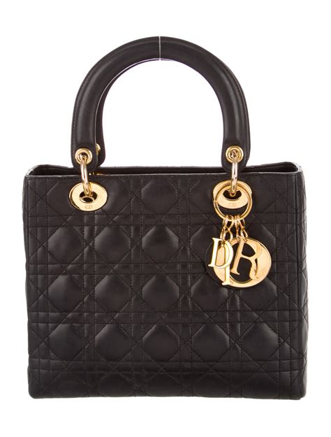 Christian Dior Medium Cannage Lady Dior Bag Black Handle Bags