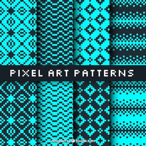 Collection Of Patterns In Pixel Art Style Vector Free Download