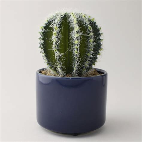 Artificial Cacti Green In Blue Pot 15cm Artificial Cactus Plants
