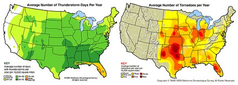 Maps Showing The Average Number Of Thunderstorms Days Per Year On The