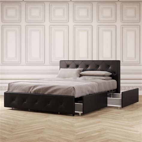 Dhp Dean Upholstered Bed With Storage Black Faux Leather Queen