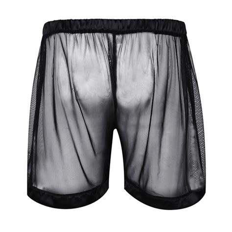 Mens See Through Sheer Mesh Loose Lounge Boxer Briefs Shorts Underwear Nightwear Ebay