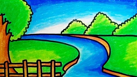 How To Draw River Scenery Easy And Nice Drawing River Scenery Easy
