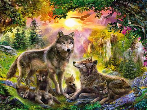 Wolf Families Animal Art Wallpaper Hd 1920x1200