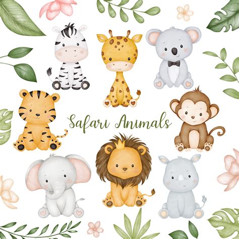 Watercolor Safari Animals Clipart Cute Baby Safari Animals Uk
