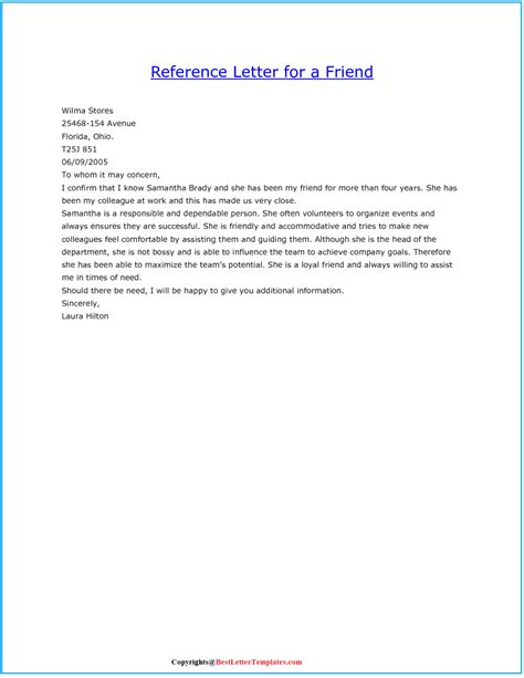 Sample Character Reference Letter Example For a Friend | Best Letter Templates
