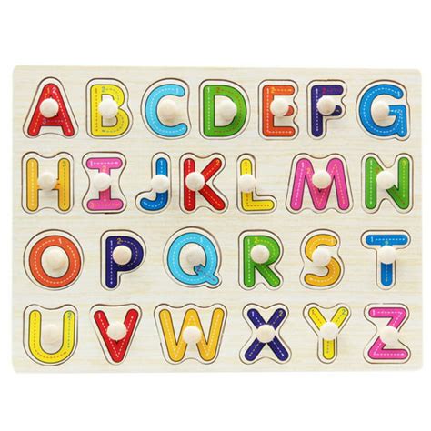 Marainbow 26pcs Wooden Puzzles Toy 26pcs Letters Alphabet Abc Peg