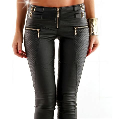 Womens Skinny Slim Faux Leather Pants Ladies Biker Stretch Trousers Uk 6 14 Ebay