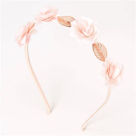 Rose Gold Flower Leaf Headband Blush Pink Claires Us