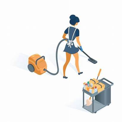 Housekeeping Hotel Cartoon Clip Cleaning Illustrations Maid