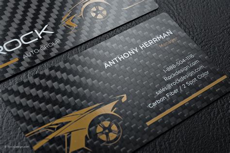 The top cover has the carbon fiber features and the case body is a polished and plated steel. Automotive business card template | RockDesign.com