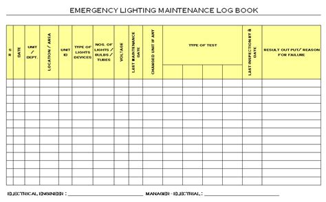 Emergency Lighting Maintenance Log Book