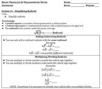 Students build an appreciation for how similarity of triangles is the basis for developing the pythagorean theorem and trigonometric. Right Triangles and Trigonometry Notes (Complete Unit Guided Notes and Key)
