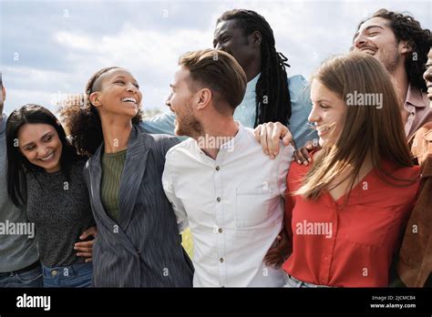 Multiethnic Group Of Friends Having Fun Together Outdoor Millenial