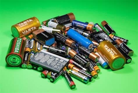 A Close Up Of Many Used Batteries Editorial Stock Image Image Of