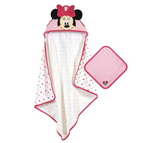 Disney Minnie Mouse Baby Hooded Towel And Washcloth 2 Piece Bath Set