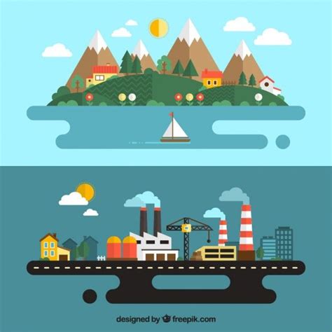 Urban And Rural Landscape Free Vector Vector Free City Illustration