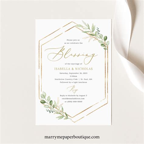 Marriage Blessing Ceremony Invitation Template Greenery Etsy Ireland