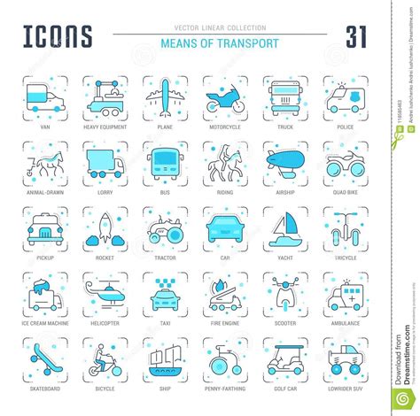 Set Blue Line Icons Of Means Of Transport Stock Illustration