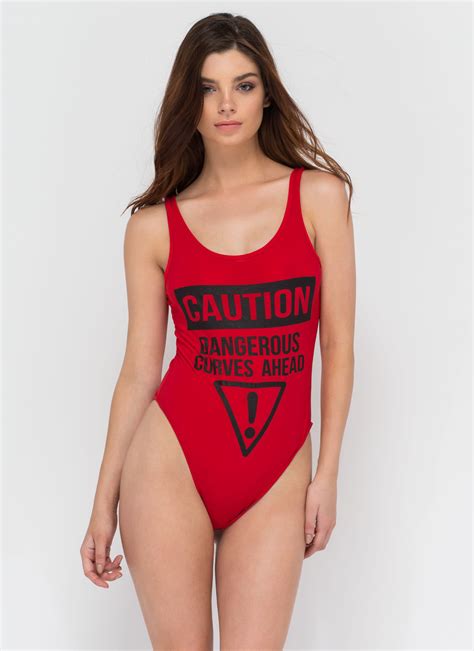 Caution Dangerous Curves Bodysuit Red