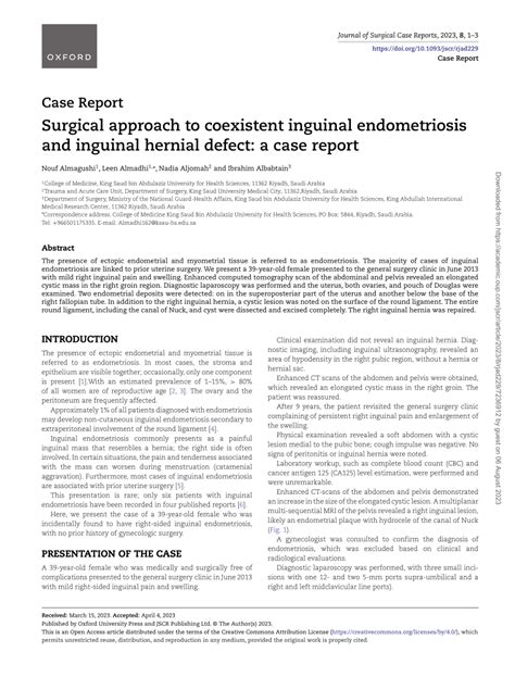 Pdf Surgical Approach To Coexistent Inguinal Endometriosis And