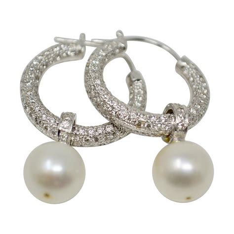 3 Carat White Diamond And South Sea Pearl Detachable Hoop Earrings In