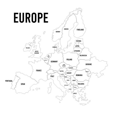 A Map Of Europe With All The Major Cities And Their Names In Black On A White Background