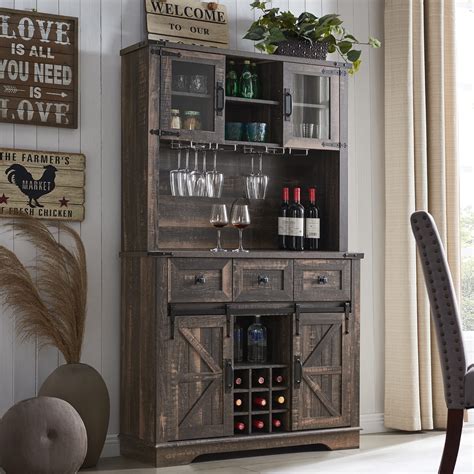 Buy Okd Farmhouse Buffet Cabinet With Hutch 72 Wine Bar Cabinet W Sliding Barn Door Wine And