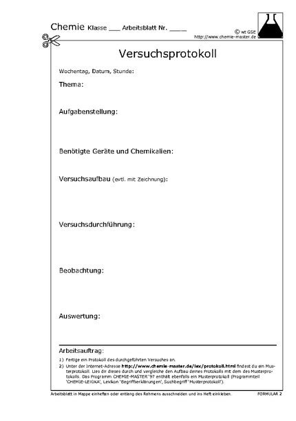 Ein versuchsprotokoll ist ein strukturierter text, der über die durchführung und das ergebnis eines versuches informiert. Versuchsprotokoll Chemie Vorlage - tippsvorlage.info ...