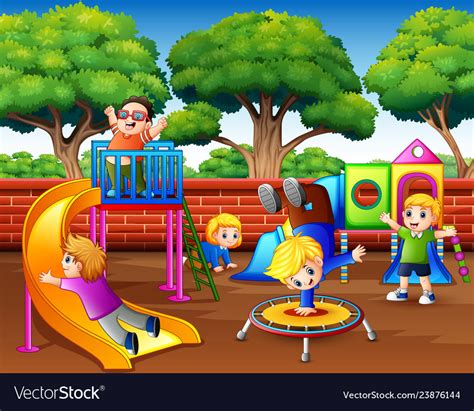 Cartoon Children Having Fun In The Playground Vector Image