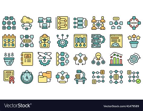Workflow Icons Set Flat Royalty Free Vector Image