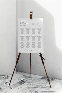 An Easel Stands In Front Of A White Wall With A Seating Chart On It