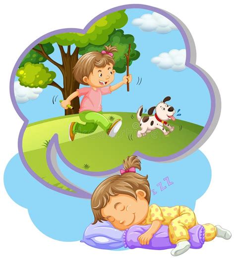 Girl Sleeping And Dreaming At Night Stock Vector Illustration Of