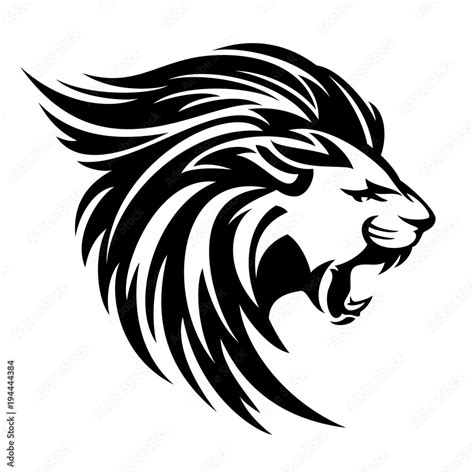 Roaring Lion Profile Portrait Side View Animal Head Black And White
