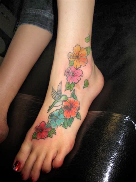Beautiful Flower Foot Tattoos Red Color For Girls Tattoo Design
