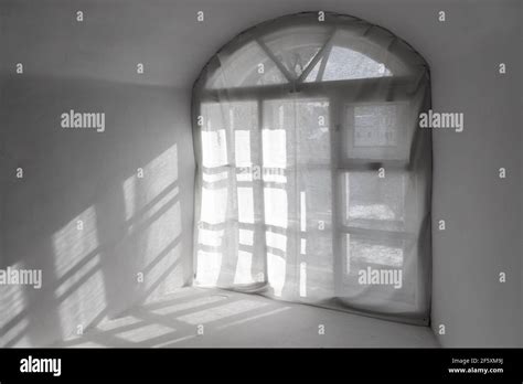 Abstract Empty White Room Interior With Bright Window And Shadows