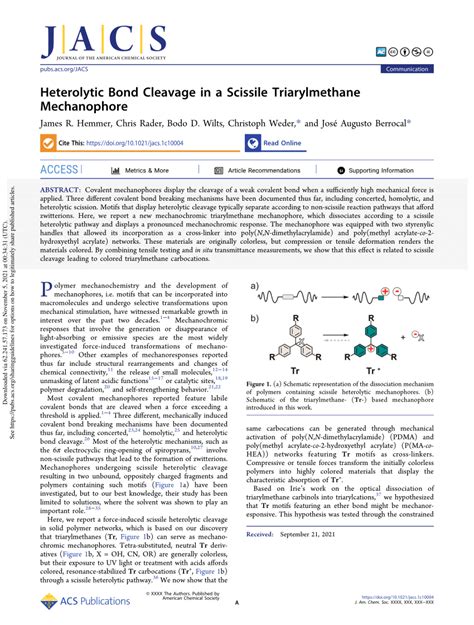 Pdf Heterolytic Bond Cleavage In A Scissile Triarylmethane Mechanophore