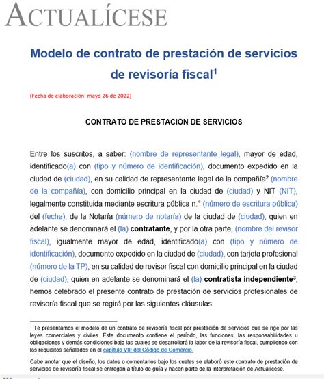 Modelo De Contrato De Prestación De Servicios De Revisoría Fiscal