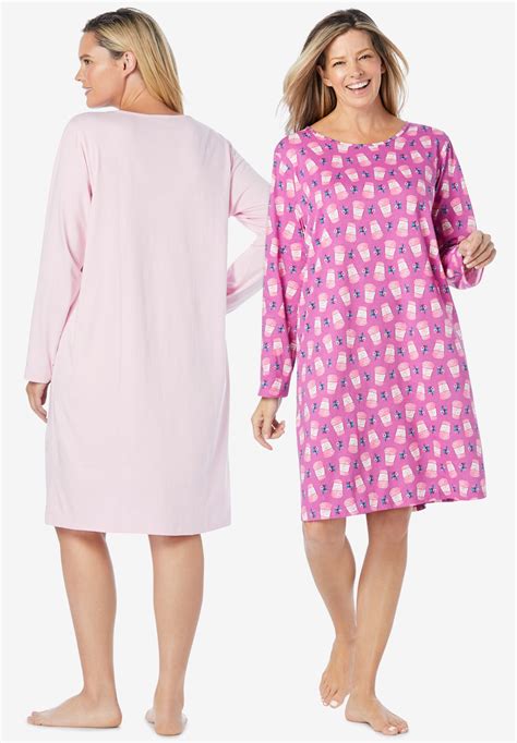 2 Pack Cotton Sleepshirts By Dreams And Co® Plus Size Sleepshirts